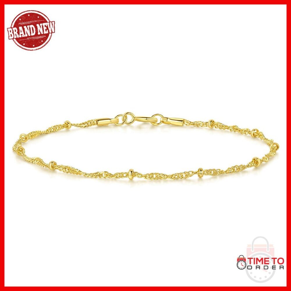 14K Gold Twisted Bead Chain Bracelet 17/19/21cm Women's Jewelry